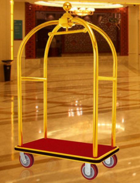 AA-43 : รถเข็นกระเป๋าทรงกรงนกสีทองพรมแดง
Luggage Golden Cart