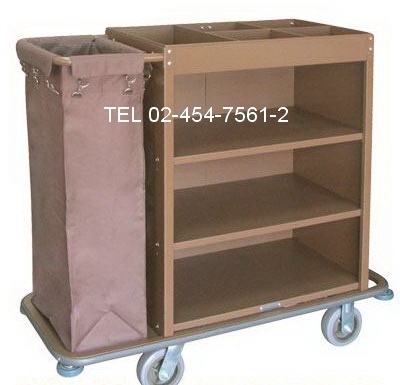 MT-13:รถเข็นแม่บ้านเหล็กพ่น 3 ชั้น มีถุงผ้า -13
Steel plated Housekeeper Cart with long fabric bag -13